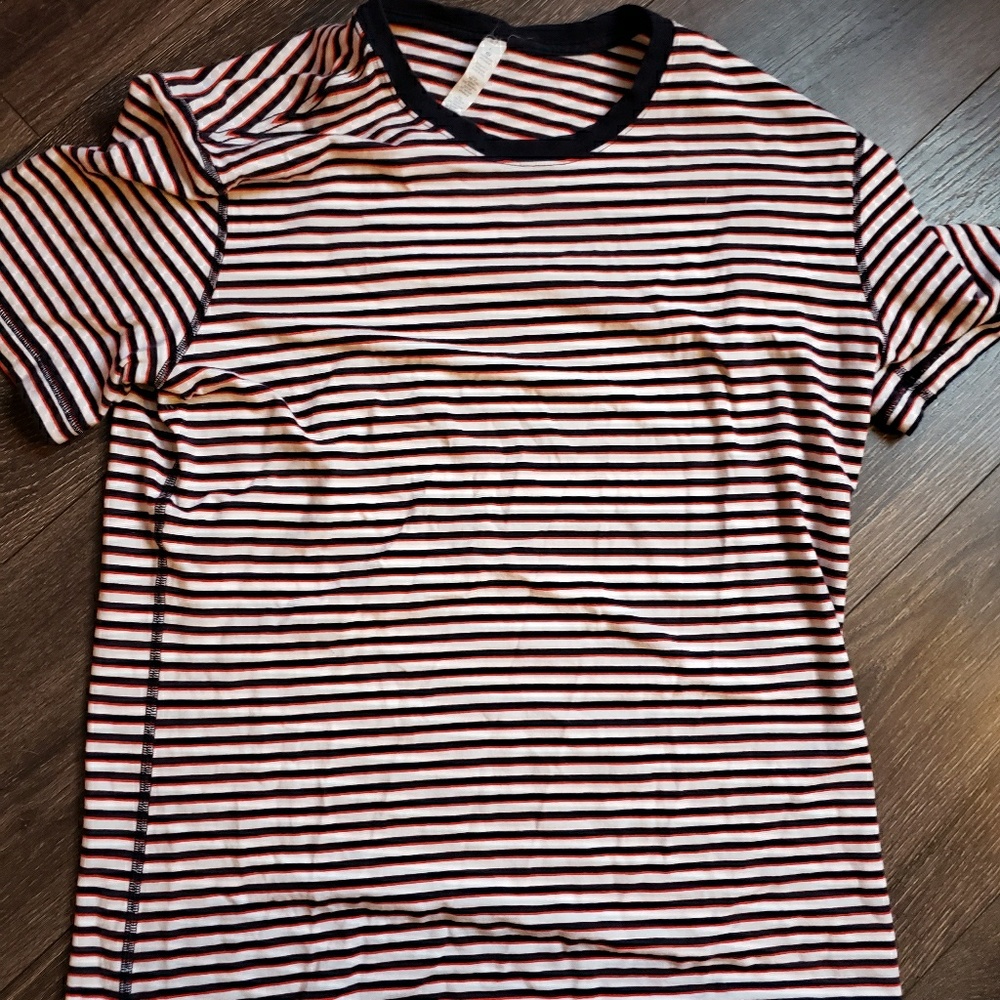 lululemon athletica Black and White Striped Short Sleeve Tee
